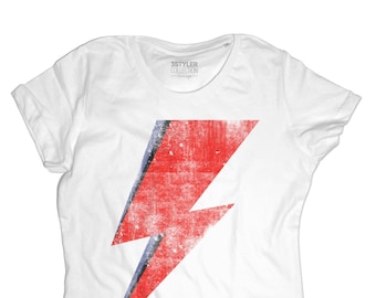 THUNDER Vintage T-Shirt Femme Foudre Ziggy David Rebel Rebel