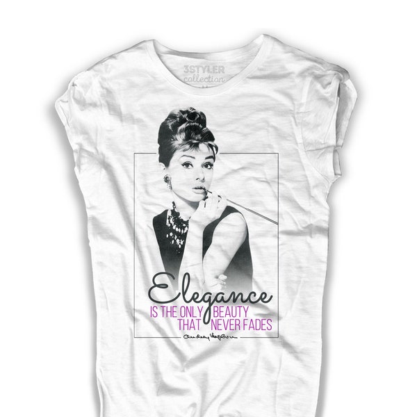 T-shirt blanc homme et femme Audrey Hepburn Elegance - coton flammé (slub)