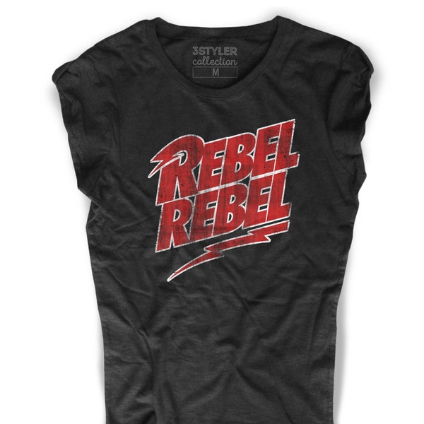 Rebel Rebel Herren- oder Damen-T-Shirt aus schwarzer Slub-Baumwolle (Slub)