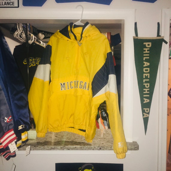 Michigan Starter Jacket University of MICHIGAN Jacket 90s Hooded Windbreaker, Shop Exile