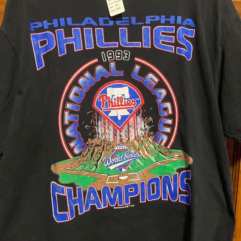 Rare Vintage Jerzees Mens XXL Black Philadelphia Phillies 1993 National League Champions Locker Room Teeshirt