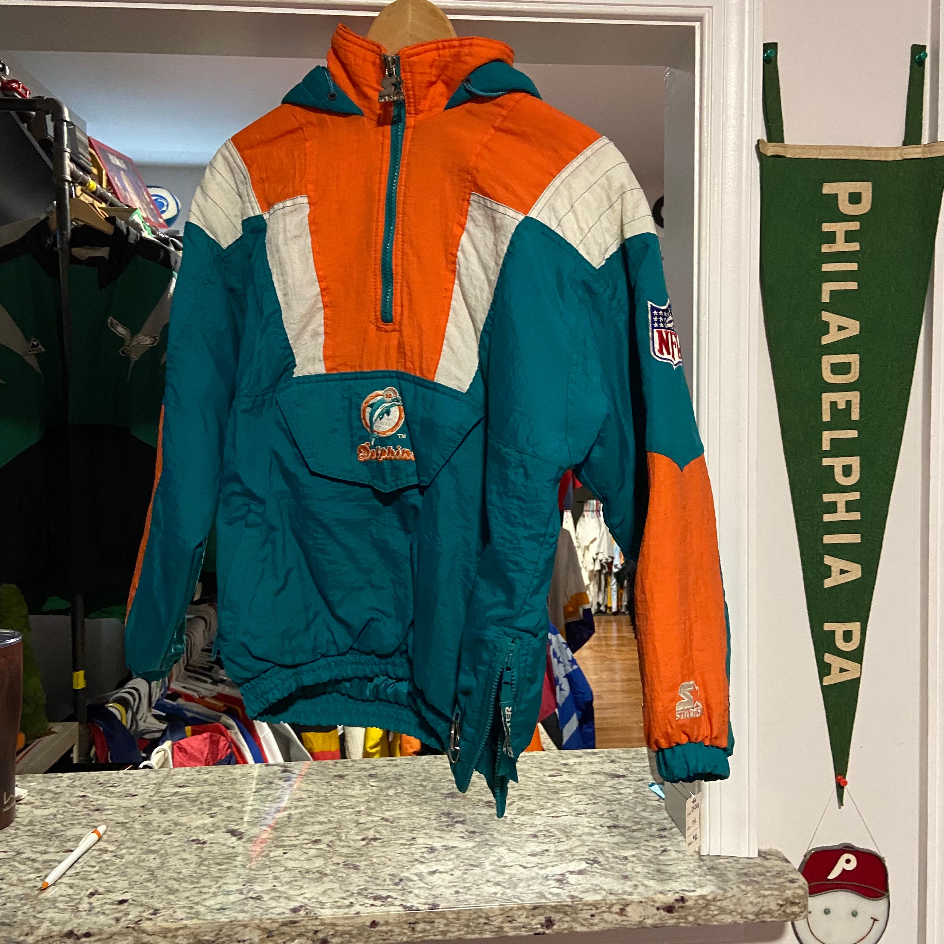 White satin Miami Dolphins jacket size lrg/xl plandetransformacion ...