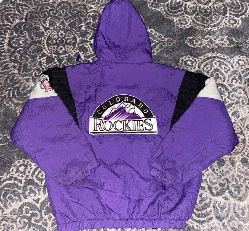 Vintage Mens Large Purple Colorado Rockies Pullover Starter Winter Parka Jacket