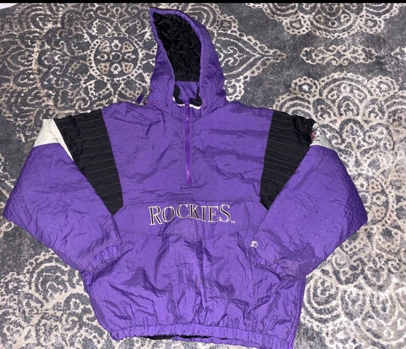 Vintage Mens Large Purple Colorado Rockies Pullover Starter Winter Parka Jacket