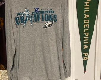 Vintage Mens Large Gray Philadelphia Eagles 2004 NFC Champions Longsleeve Teeshirt