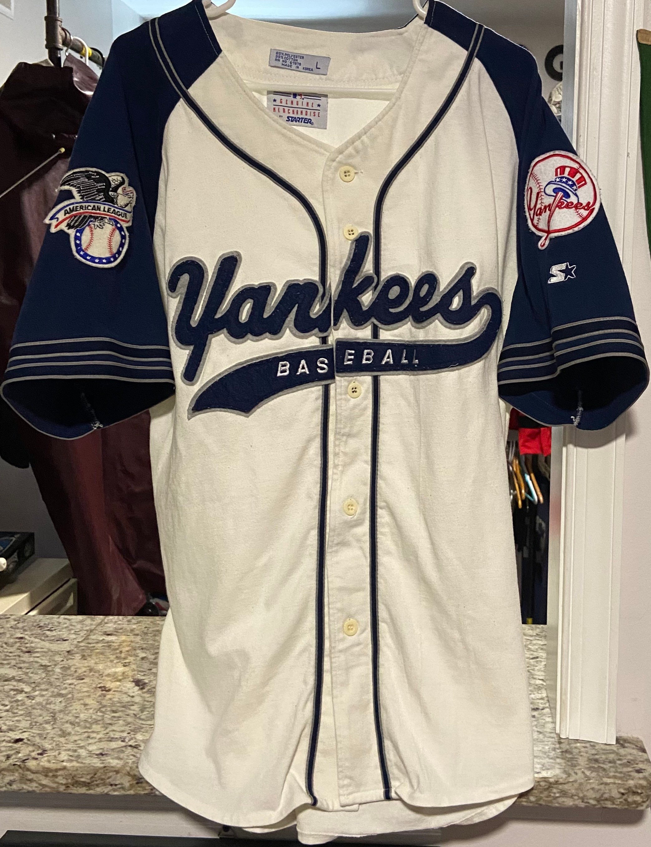 VTG Starter Genuine Merchandise 80’s NY Yankees Blue Red Baseball Jersey Sz  L