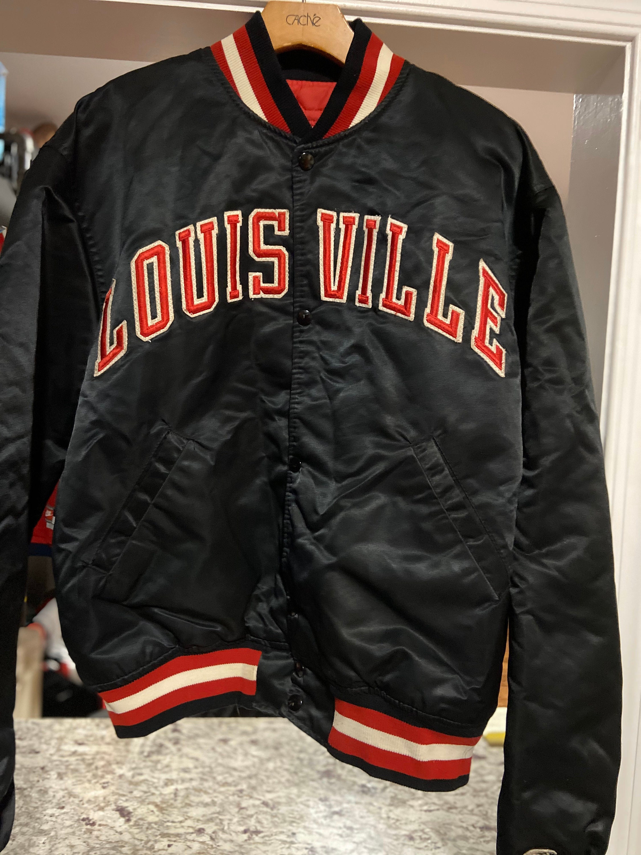 Starter Satin 80's University of Louisville Cardinals Black Jacket