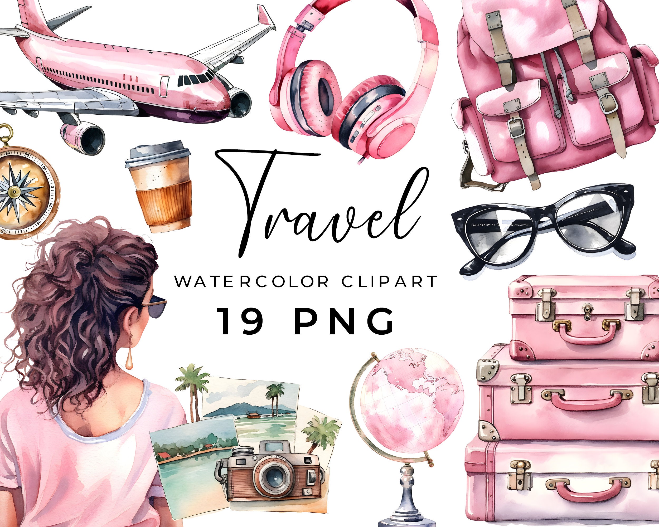 Cute Watercolor Travel Clipart Graphic by DizzyArtStudio