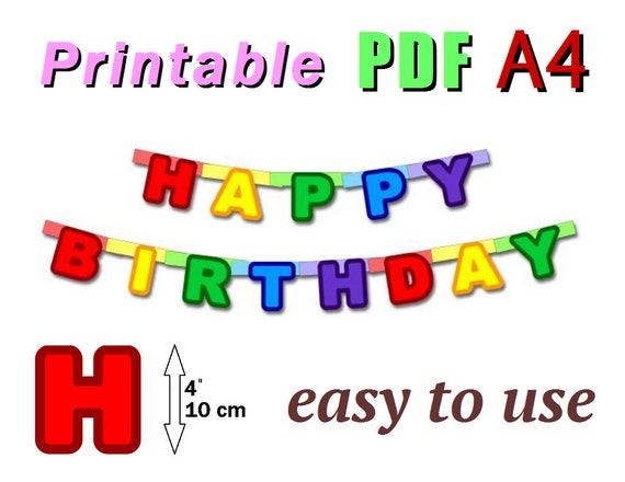 Printable Happy Birthday Banner PDF A4, Bunting