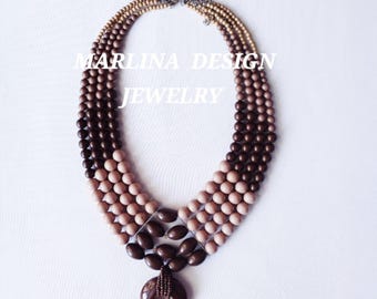 Beige & Brown Stylish. Necklace, Classic Statement  Necklace, Bib Popular Necklace , Layered Elegant Trendy Necklace, Chunky Beaded Necklace