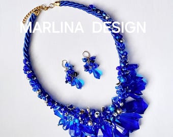 Roel Blau Stilvolle Choker Halskette und Ohrring Set, Hochzeit Kristall glänzende Halskette Hochzeit Halskette Ohrringe Set, Bib Mode-Halskette.
