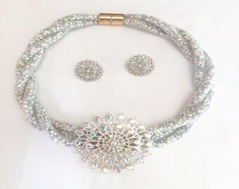 Wedding Crystal Necklace and Earrings Set. Exclusive Bridal Necklace and Earrings Set. Sparkling Charm Set. Handmade Statement Wedding Set