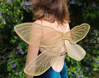 Golden Dragonfly wings: Adults, Organza | Fairy Costume | Damselfly cosplay, Fae wedding accessory