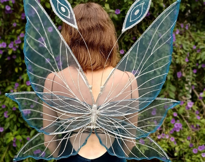 Stargazer Celestial Blue Adult Fairy Wings – handmade, realistic, organza | Cosplay Costumes, Renfaire outfits