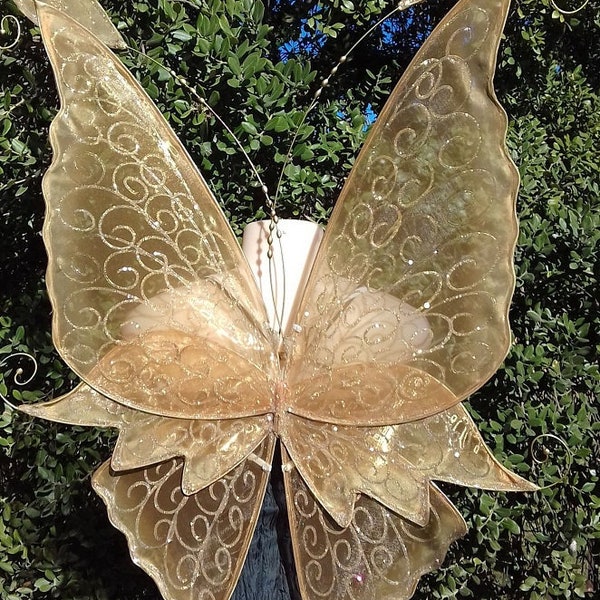 Enchanted Large Golden Fairy Wings: Adult Cosplay, Pixie/Elven style | Fantasy Ren Faire Costumes
