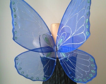 Adult Midsummer Butterfly Fairy Wings available in any color with your choice of glitter detail color/Blue Fairy wings