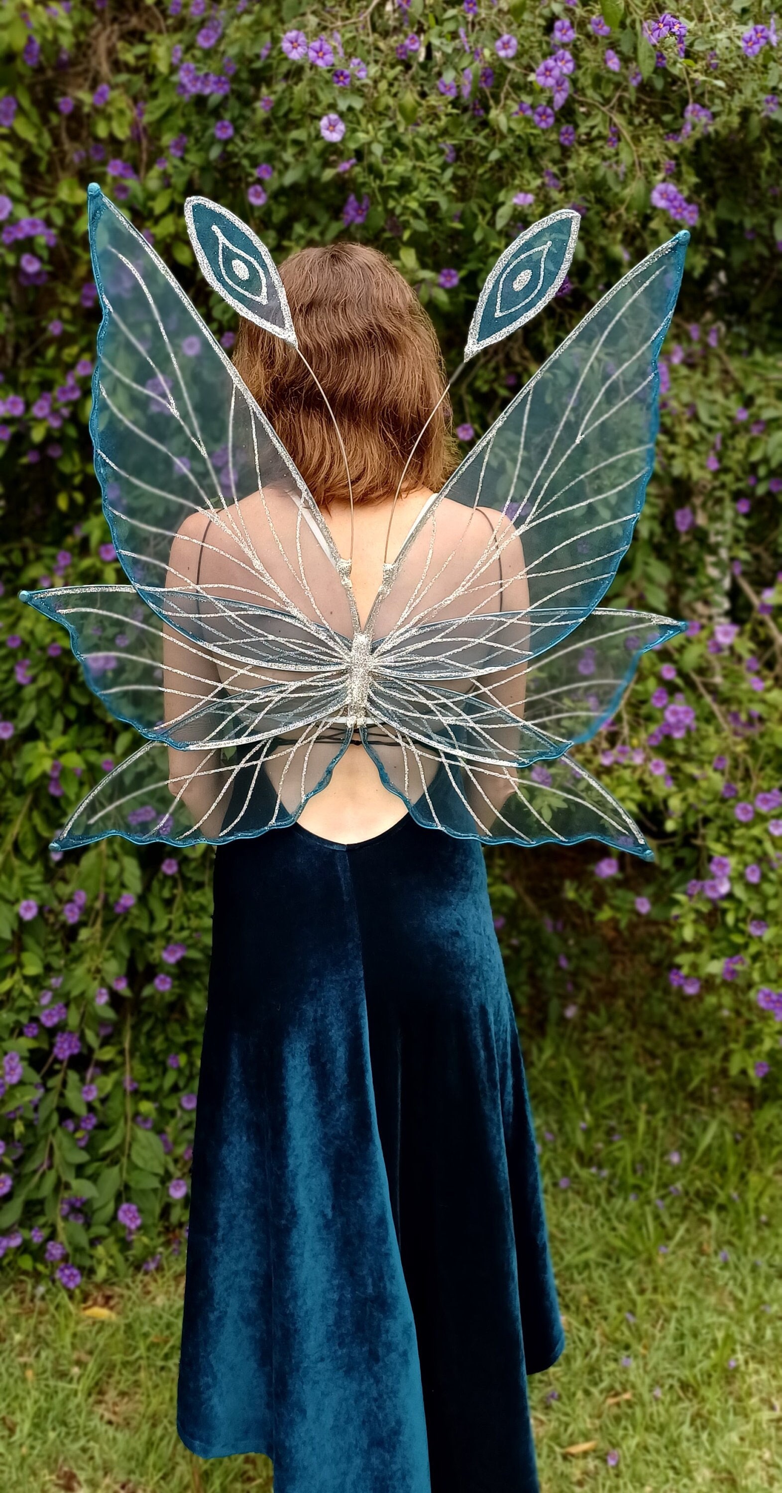 blue fairy dress with wings SLYNSHome Fairy Wings for Adults,Butterfly Wings for Women Angel Wings Fairy Costume for Halloween Dress Up Party Favor - Blue
