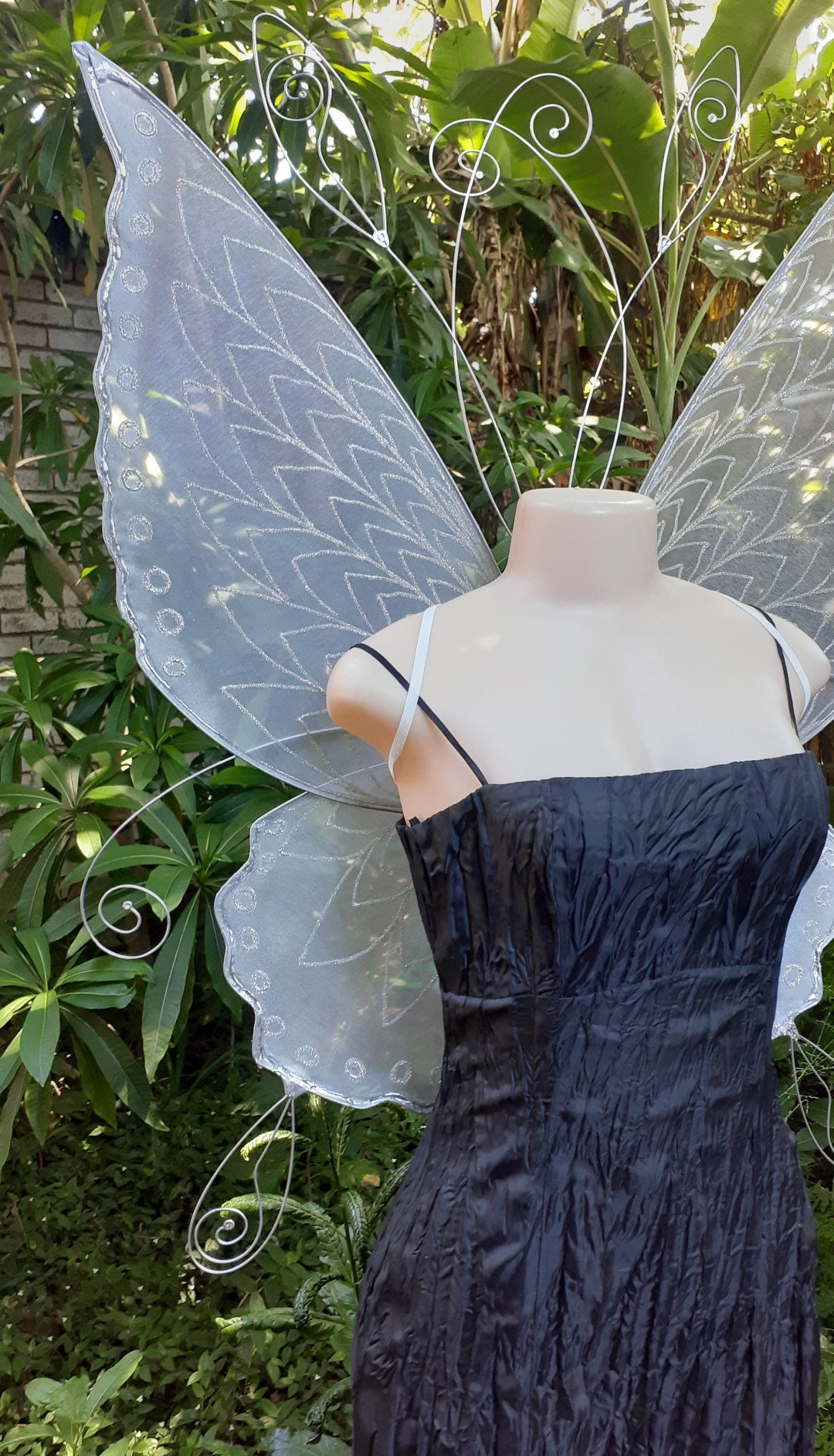 Ailes De Fée Pailletées Pour Adultes – Organza Transparent, Taille Dépliée 80x75 Cm, Bretelles élastiques, Pour Déguisement Et Photos - 6