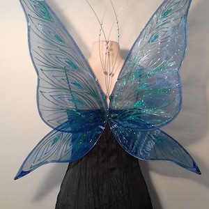 Starlight Fairy Wings - Adult Blue Fairy Wings - with Peacock Feather inspired glitter detailing