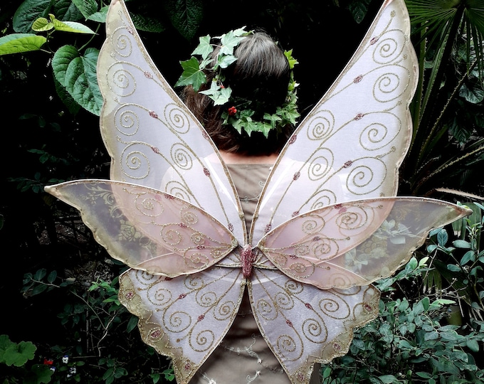 Large Wild Rose Fairy wings for adults (Pixie, Flower Petal Fairy, Pink Fairy wings, Elf Wings) Fairycore Cosplay wings