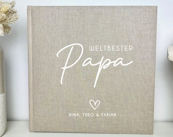 Fotoalbum PAPA zum Vatertag oder Geburtstag Geschenk , Fotoalbum personalisiert, Leinen Einband, Personalisiertes Fotoalbum für Vater Papa