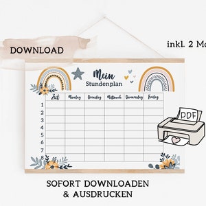 Sofort Download Stundenplan &quot;Regenbogen & Blumen&quot;, Digitale Datei, Stundenplan Digital