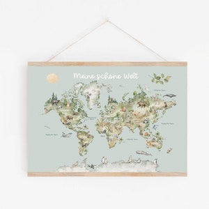 Weltkarte Tiere Poster Kinderzimmer "Meine schöne Welt", verschiedene Farben