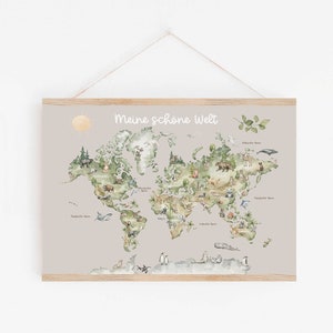 Weltkarte Tiere Poster Kinderzimmer "Meine schöne Welt", verschiedene Farben