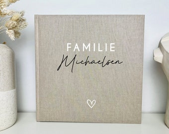 Familienalbum Fotoalbum mit Familienname personalisiert, Leinen Einband, Personalisiertes Geschenk Geburt, Fotobuch Familie