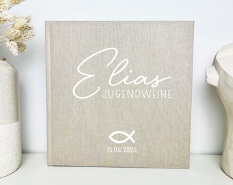 Gästebuch / Fotoalbum zur Jugendweihe personalisiert mit Namen & Datum, Leinen, Personalisiertes Geschenk Jugendweihe