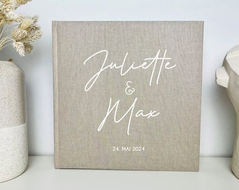 Gästebuch / Fotoalbum beige Hochzeit personalisiert mit Namen Leinen Einband, Personalisiertes Geschenk Hochzeit