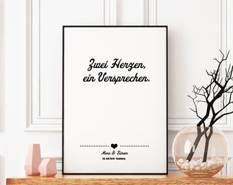 HOCHZEIT Poster "Zwei Herzen", personalisiertes Hochzeitsgeschenk, Boho Wedding, Hochzeitstag,Hochzeitsposter, Geschenk Hochzeit