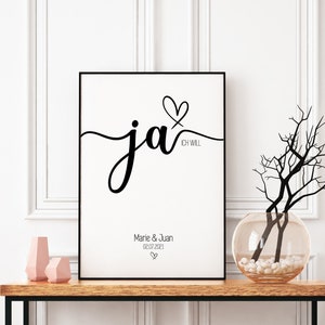 JA | HOCHZEIT Poster | personalisiertes Hochzeitsgeschenk | Schwarz-Weiß | Hochzeitstag | Hochzeitsposter | Valentinstag Geschenk
