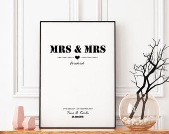 MRS & MRS Poster, HOCHZEIT,personalisiertes Hochzeitsgeschenk,  Hochzeit