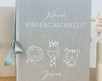 Kindergartenzeit Ordner mit Namen personalisiert, Kita Ordner, Kindergarten Ordner mit Name, Leinen, A4 Sammelmappe