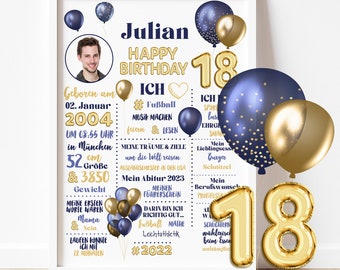 18. Geburtstag Geburtstagsposter, Meilensteinposter, Geschenk 18 Geburtstag,  Boho, Ballons, 18. Geburtstag Mädchen Junge personalisiert - .de