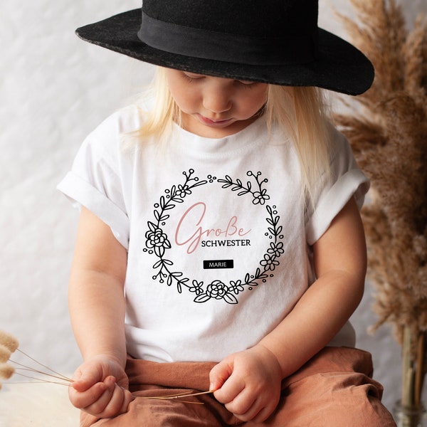 Große Schwester & Kleine Schwester, Kinder T-Shirt + Body, Geschwister Outfit, Shirt für Schwestern mit Name, personalisiert, 100% Baumwolle