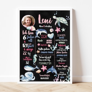Einschulungstafel "Ozean", Meilensteintafel Schulanfang,1.Schultag, Chalkboard, personalisiertes Geschenk Einschulung