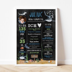 Meilensteintafel Geburtstag, "Hai", Geburtstagsposter, Geschenk Kindergeburtstag personalisiert, Unterwassser Meer Poster