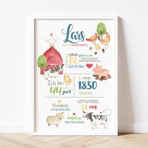 GEBURTSTAFEL "Bauernhof"  | Geburtsdaten Poster | Geburtsposter | Geburtsanzeige | Geburtsbild | personalisiertes Geschenk Geburt