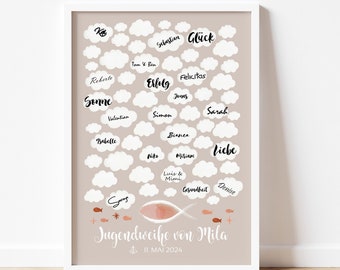 GÄSTEPOSTER Jugendweihe Fisch, personalisiertes Gästebuch Jugendweihe Buch, personalisiertes Geschenk Jugendweihe