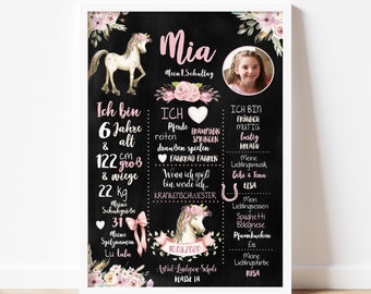 Einschulungstafel "Pferd", Meilensteintafel Schulanfang,1.Schultag, Chalkboard, personalisiertes Geschenk Einschulung