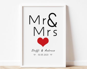 HOCHZEIT MR & MRS Poster, personalisiertes Hochzeitsgeschenk, Hochzeitstag, Hochzeitsposter, Geschenk Hochzeit personalisiert