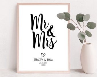 MR & MRS | HOCHZEIT Poster | personalisiertes Hochzeitsgeschenk | Schwarz-Weiß | Hochzeitstag | Hochzeitsposter |  Valentinstag Geschenk