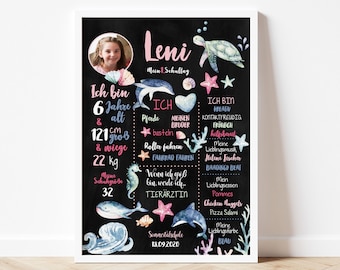 Einschulungstafel "Ozean", Meilensteintafel Schulanfang,1.Schultag, Chalkboard, personalisiertes Geschenk Einschulung