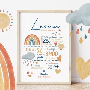 GEBURTSTAFEL "Regenbogen" | Geburtsdaten Poster | Geburtsposter | Geburtsanzeige | Geburtsbild | personalisiertes Geschenk Geburt