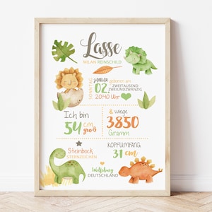 GEBURTSPOSTER "Dinos"| Geburtsdaten Poster Dino| Geburtsposter Dinosaurier| Geburtsanzeige | Geburtsbild | personalisiertes Geschenk Geburt