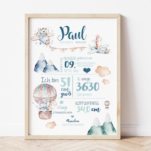GEBURTSTAFEL "Heißluftballon" | Geburtsdaten Poster | Geburtsposter | Geburtsanzeige | Geburtsbild | personalisiert | Geschenk zur Geburt