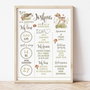 Kindergarten Meilensteintafel, Reh, Waldtiere, personalisiert, Poster, Kindergartenkind