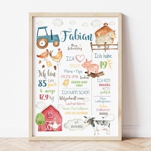 Meilensteintafel 2., 3., 4., 5. Geburtstag, Bauernhof, Traktor, Tiere, Chalkboard, Geburtstagsposter, personalisiert